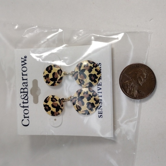 Leopard Print Double Disc Earrings – Gold Animal Dangle Statement Jewelry Women - Picture 8 of 8